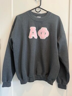 Dark Gray Sweatshirt with Pink Greek Letter Appliqués Alpha Phi